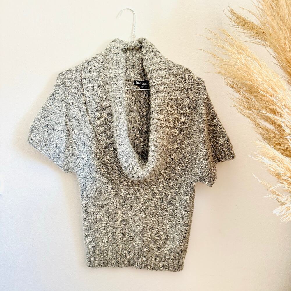 NEW NORDSTROM KENSI $118 Cowl Neck Grey White Chunky Knit Short Sleeve Sweater S - Picture 3 of 15